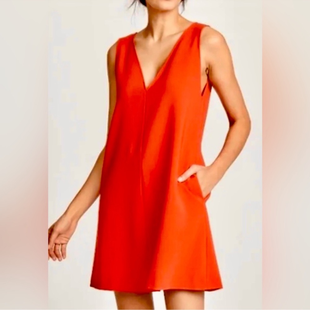 Theory V Shift Mini Dress in Bright Tomato Admiral Crepe